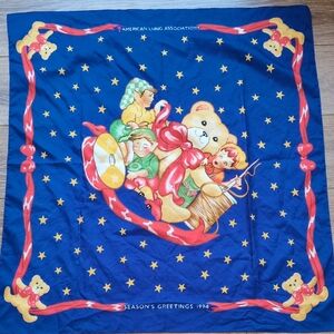 Vintage 90s Teddy Bears‎ & Stars Holiday Christmas Scarf - Blue Red Green Square